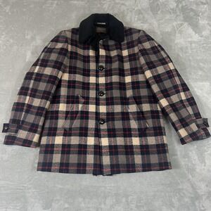 Vintage Pendleton Coat Mens Large Plaid Wool Fur Collar Insulated Overcoat